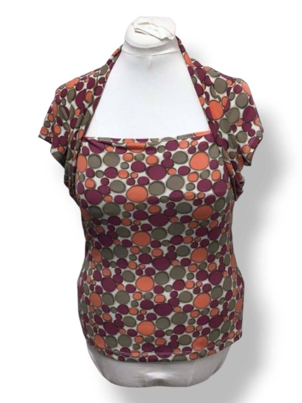 MetroStyle Women’s Cap Sleeve Square Neck Circle Dot Top, size M